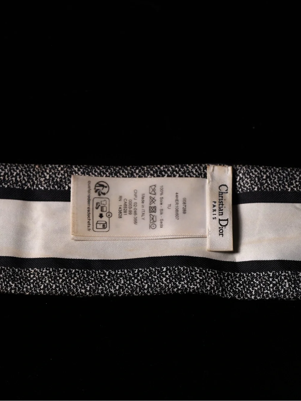 Dior Black Floral Silk Scarf with Christian Dior Branding